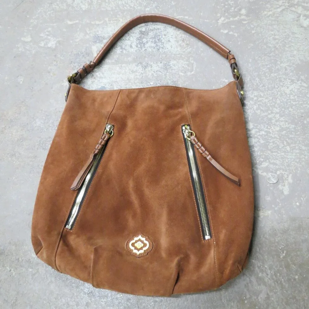 Suede OR YANY Large Brown Leather Shoulder Handbag